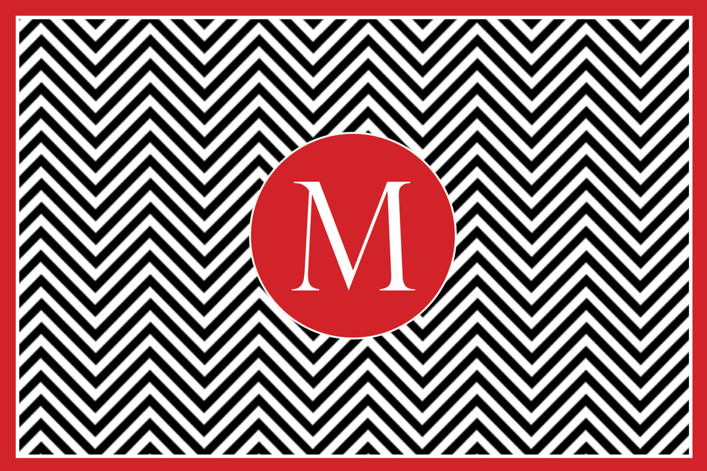 Red & Black Zig Zag Monogram Card