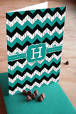 Turquoise & Black Zig Zag Monogram Card