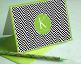 Green & Black Zig Zag Monogram Card
