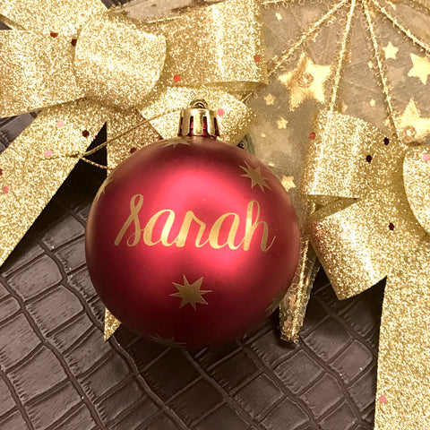 Large Matte Red Ornaments with Gold Lettering