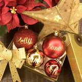 Large Matte Red Ornaments with Silver Lettering