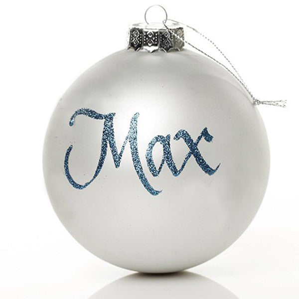 Medium Silver Ornaments with Glitter Letters
